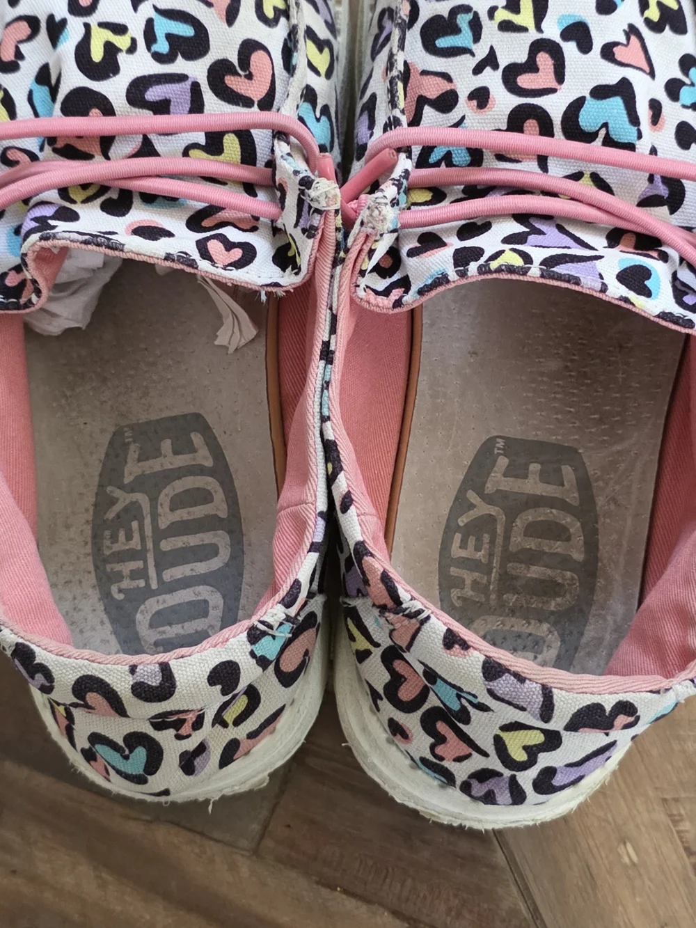 Hey Dude Kids Heart-Print Slip-On Shoes in White with Pastel Accents, 3